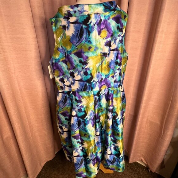 NWT Kim Rogers Women Plus  24W Water Color Sleeveless Dress Midi Career Event - Picture 2 of 16